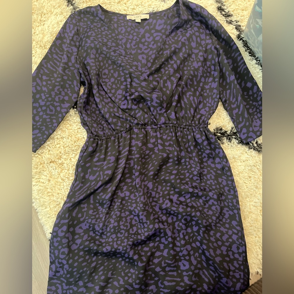 LOFT Purple and Black Patterned Dress